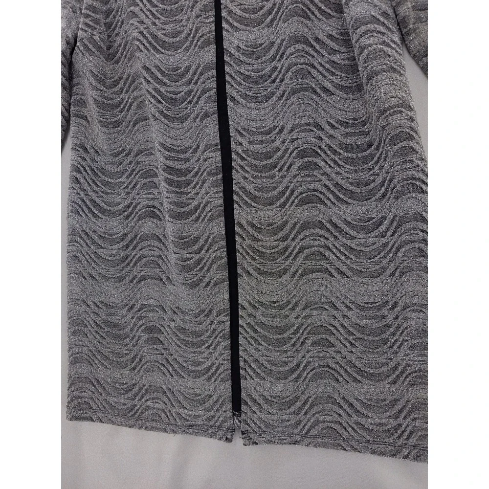 Chico's Cardigan Women 0 S Silver Black Travelers Wave Metallic Longline Pocket‎